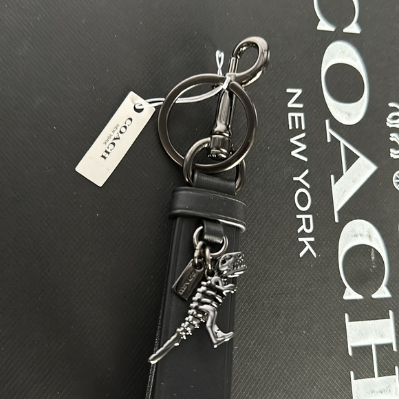 NWT Coach Black Leather Rexy Charm Loop Bag Charm keychain FOB Dinosaur - Picture 3 of 7